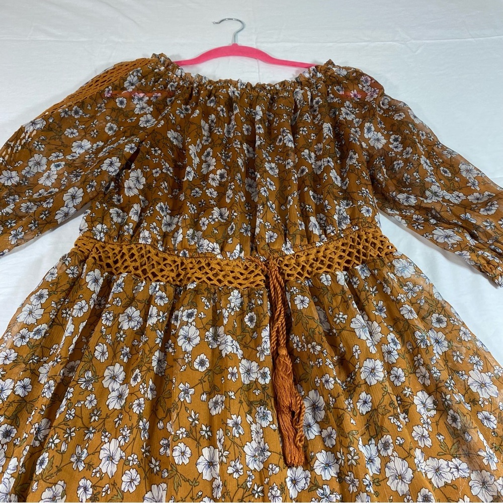 Ryan Michelle Dress Boho Floral Prairie Midi Dress Tassels Western - Picture 10 of 16